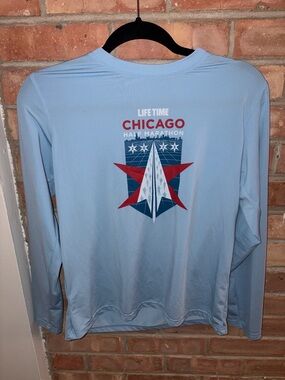 2025 LIFETIME Chicago Half Marathon Light Blue Long-Sleeve Active Shirt, Size S